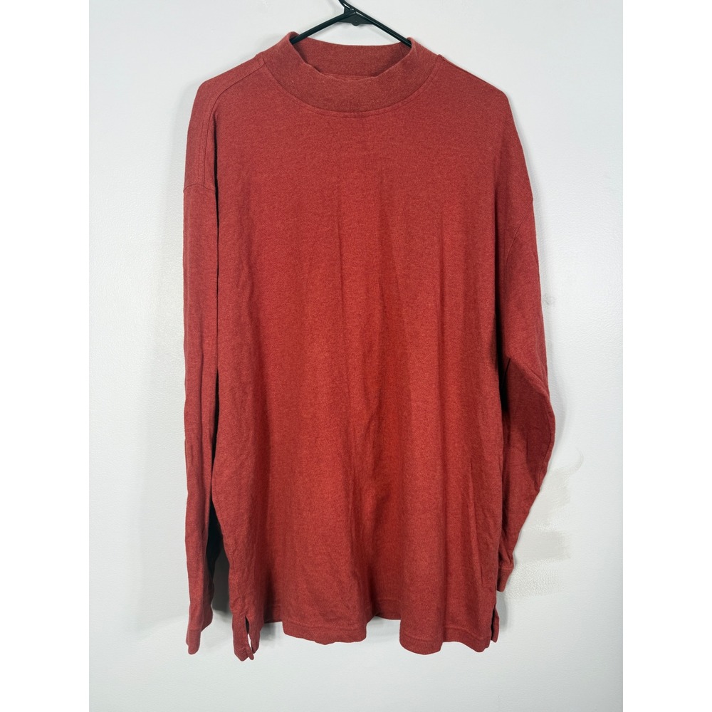 Tommy Bahama Mens XL Rust Orange Mock Neck‎ Long Sleeve Cotton Shirt 43-T20056